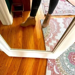 Wedge heel tan ankle booties